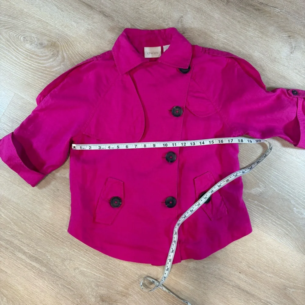 Chicos Button Up Cape Jacket Linen Barbiecore Layering Fuchsia Womens S (0) - Picture 3 of 10